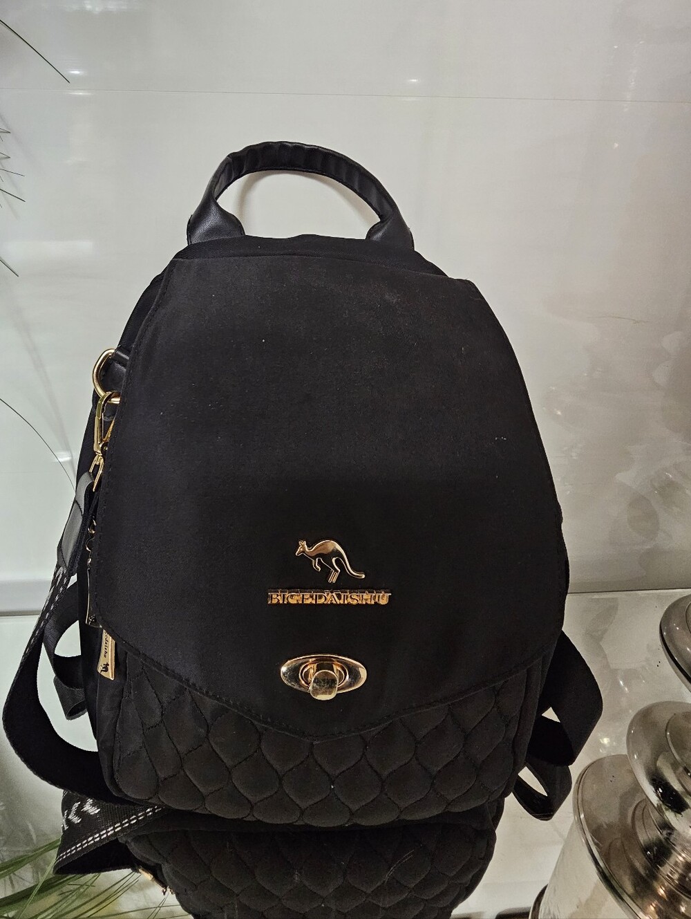 Black Quilted Backpack with Gold Hardware by Bigplushu